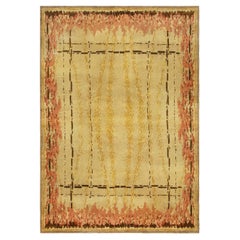 French Art Deco Gold and Yellow Handmade Wool Rug