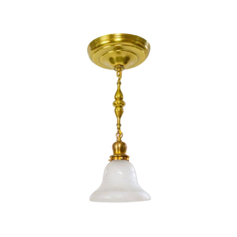 Early 20th Century Colonial Revival Brass and Cut Glass Pendant For Sale