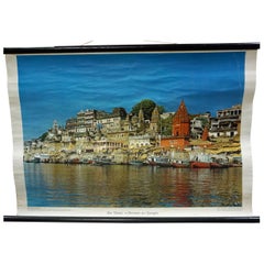 Ghats by the Ganges Indian River Life Pull-Down Wall Chart Photo Poster