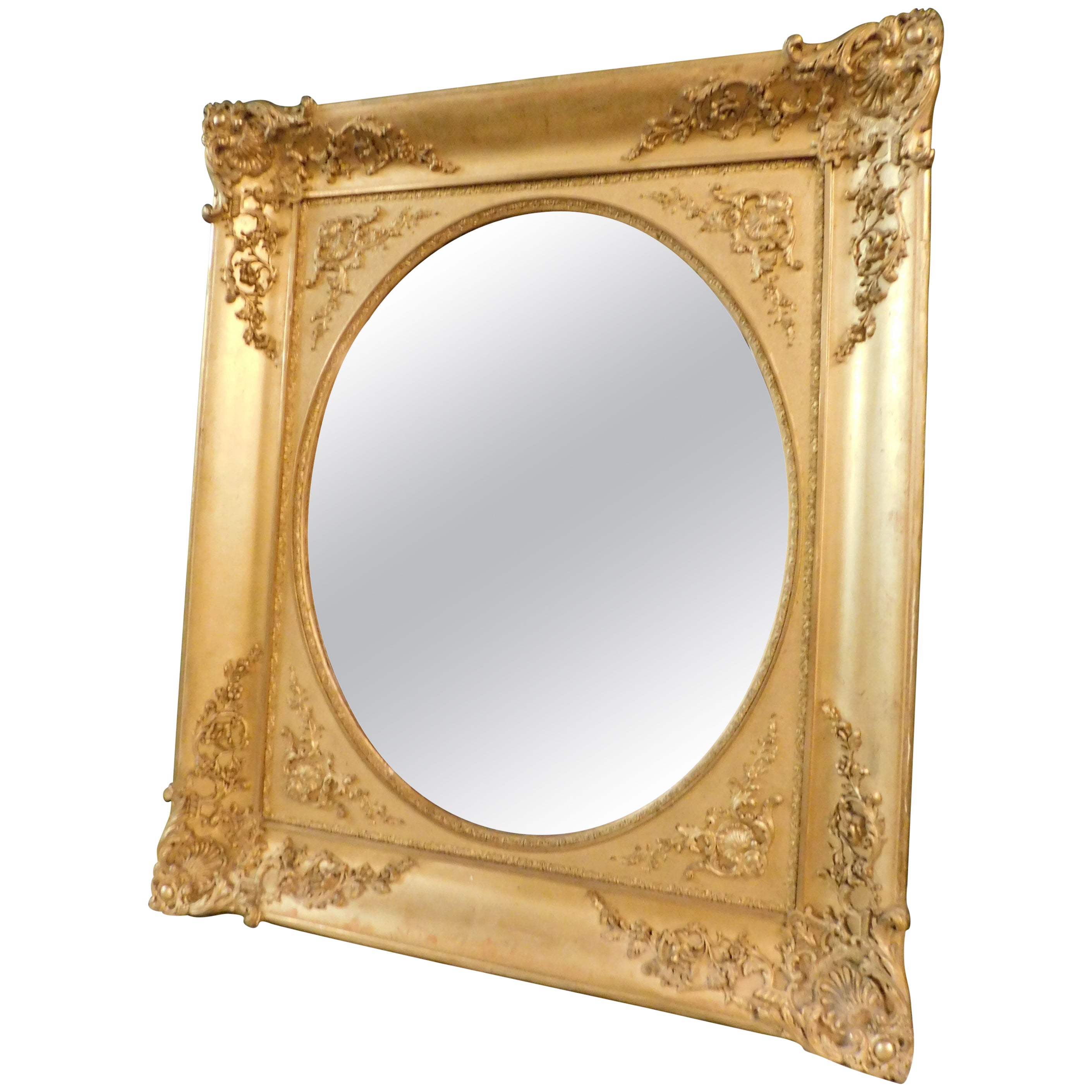 Antique Gilded and Carved Rectangular Mirror, 19th Century, Italy For Sale