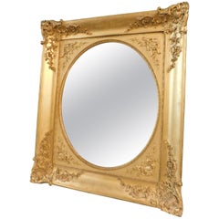 Miroir rectangulaire antique doré et sculpté, 19ème siècle, Italie