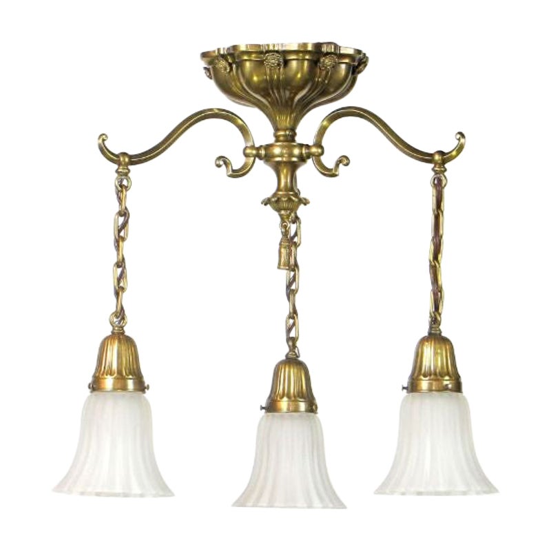 Early Electric Three Light Brass Sheffield Style Fixture For Sale