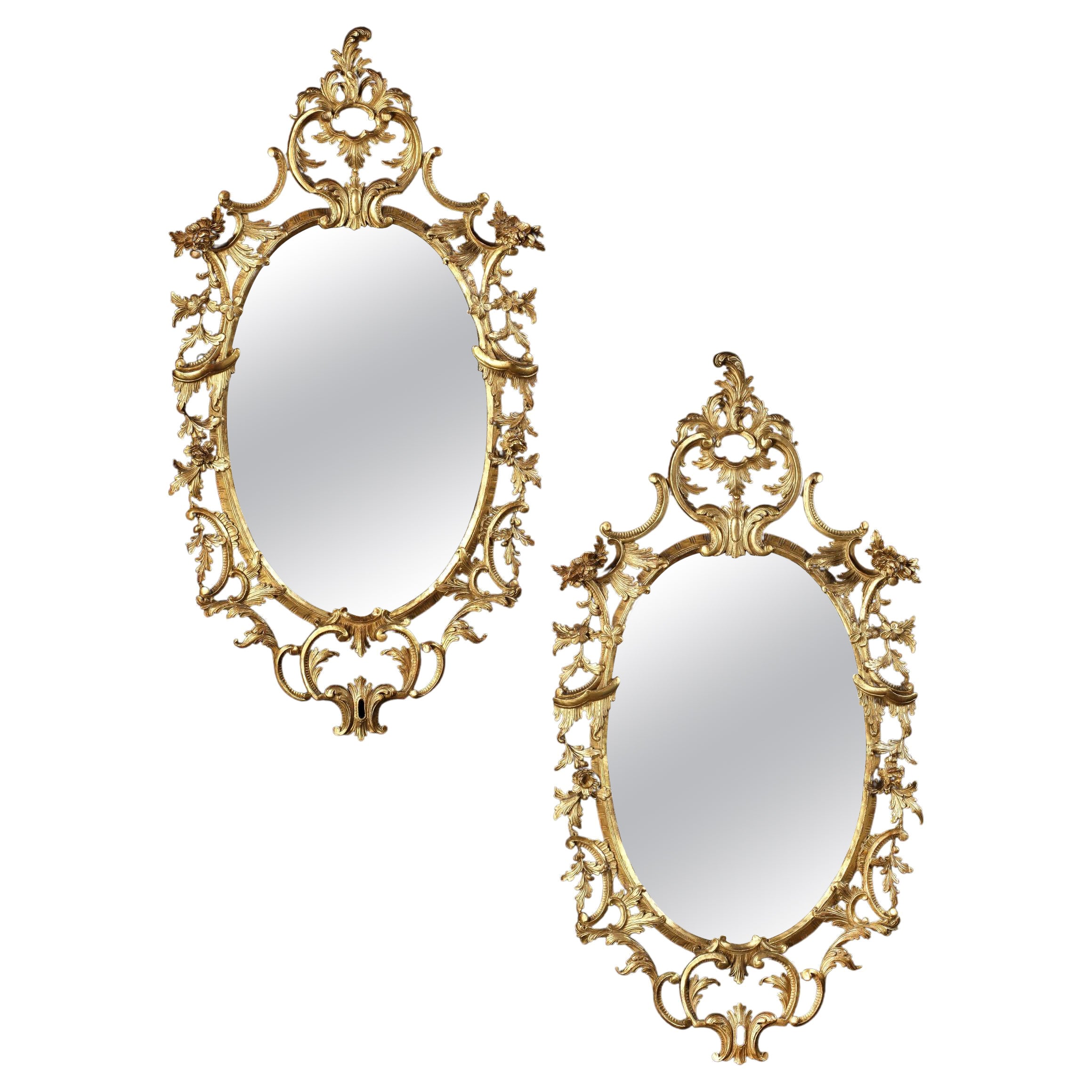 Pair of 19th Century Carved Giltwood Mirrors in the Chippendale Style For Sale