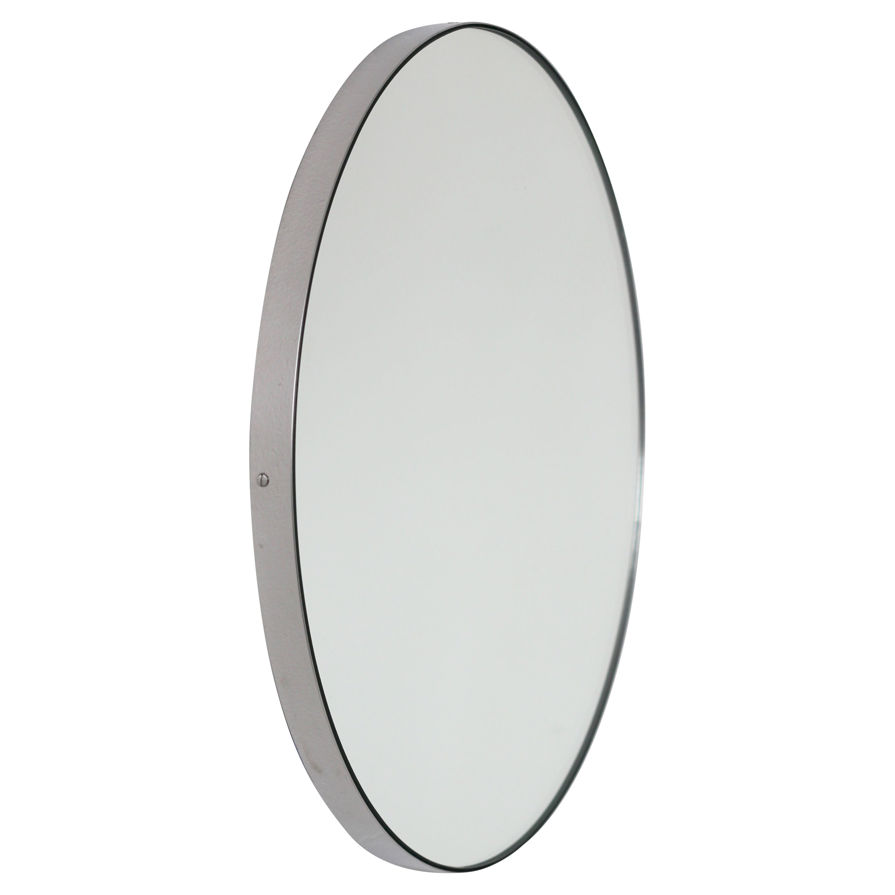 Orbis Round Handcrafted Mirror with Stainless Steel Frame, XL For Sale