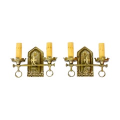 Pair of Lion Electric Double Arm Brass Sconces