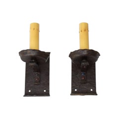 Early 20th Century Arts and Crafts Cast Iron Sconces, a Pair