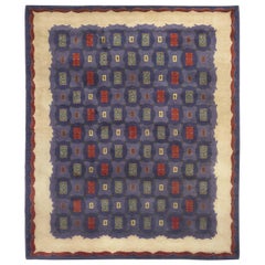 Mid-20th Century French Art Deco Purple, Blue Handmade Wool Rug by Paule Leleu
