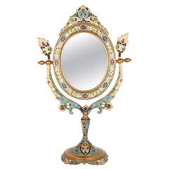 Antique French Cloisonné Enamel and Gilt Metal Table Mirror