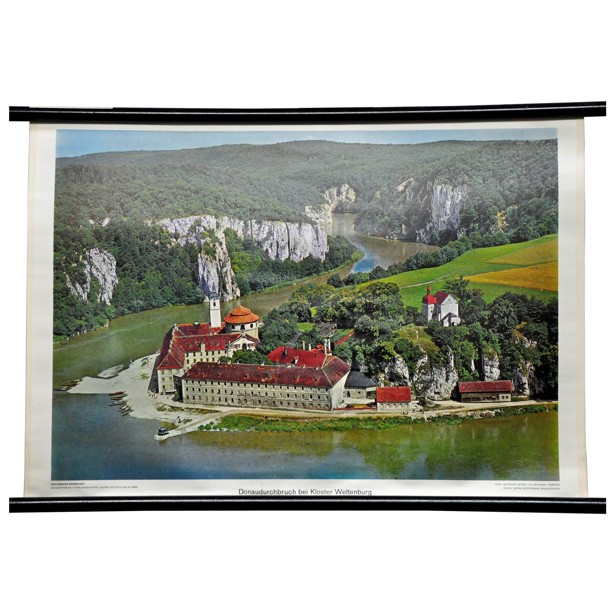 Danubian Breach Monastery Weltenburg Vintage Rollable Wall Chart Photo Poster For Sale