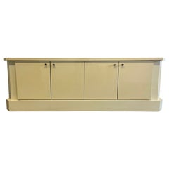 Stunning Jean Claude Mahey Credenza 4 Door Brass Pulls Ivory Lacquer France