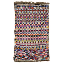 Vintage Berber Moroccan Boucherouite Rug with Modern Cubist Style