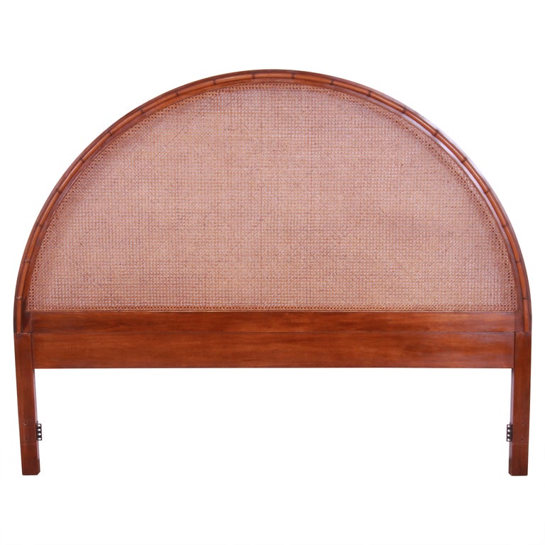 MidCentury Modern Walnut, Cane, and Faux Bamboo Arched King Headboard