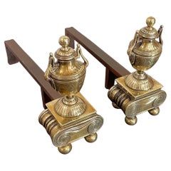 Antique Pair of Brass Andirons, of Diminutive Proportions