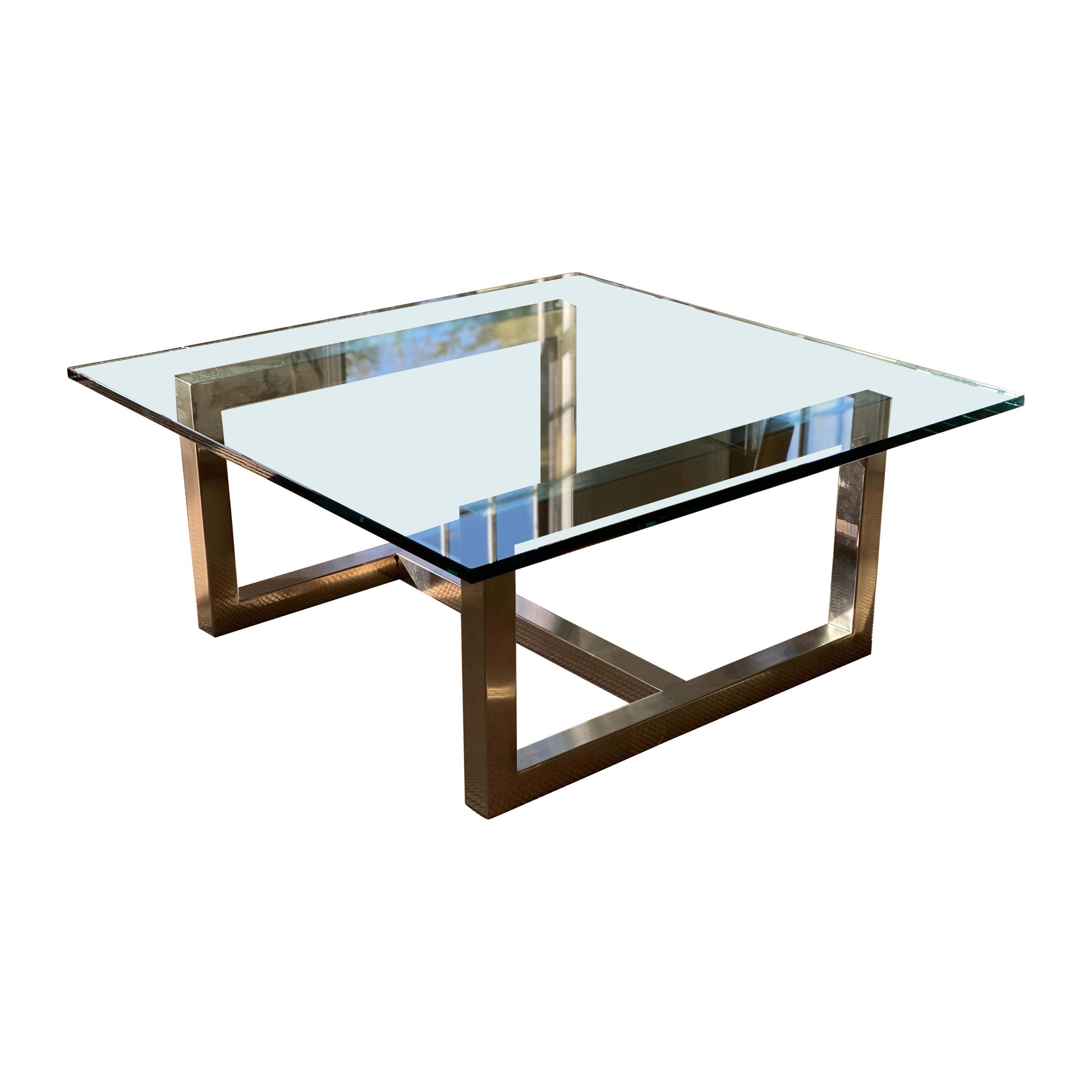 20th Century Square Glass & Chrome Coffee Table For Sale
