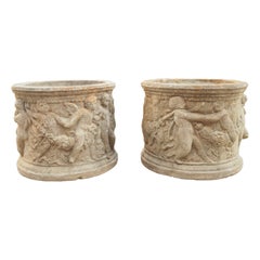 Pair of Cast Bacchanalian Putti Planters, 20th Century