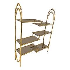 Retro 1970s Mid-Century Modern Brass and Smoked Glass Italian Bookcase