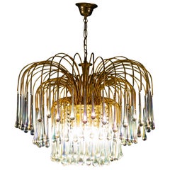 Large Iridescent Murano Glass Drops Chandelier Venini Style 1970s