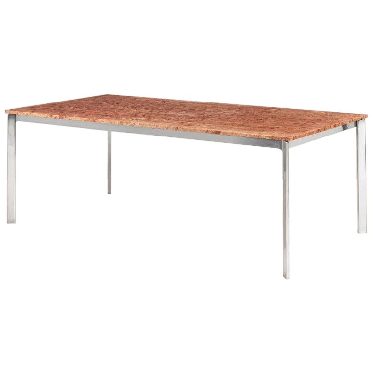 Red Marble Polished Aluminum Dining Table, 1960