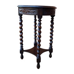 Antique English Round Table End Table Occasional Table Barley Twist Oak 2-Tier