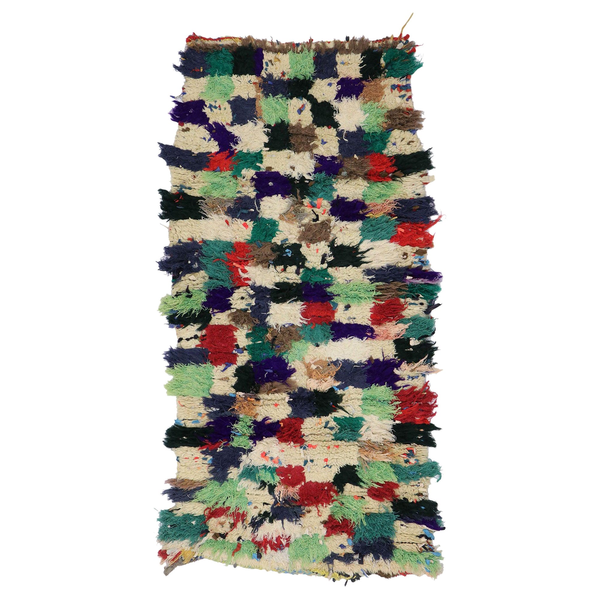 Vintage Berber Moroccan Boucherouite Rug with Modern Cubist Style  For Sale