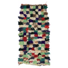 Vintage Berber Moroccan Boucherouite Rug with Modern Cubist Style 