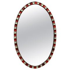 Vintage Georgian Style Irish Mirror with Ruby Glass and Rock Crystal Faceted Border