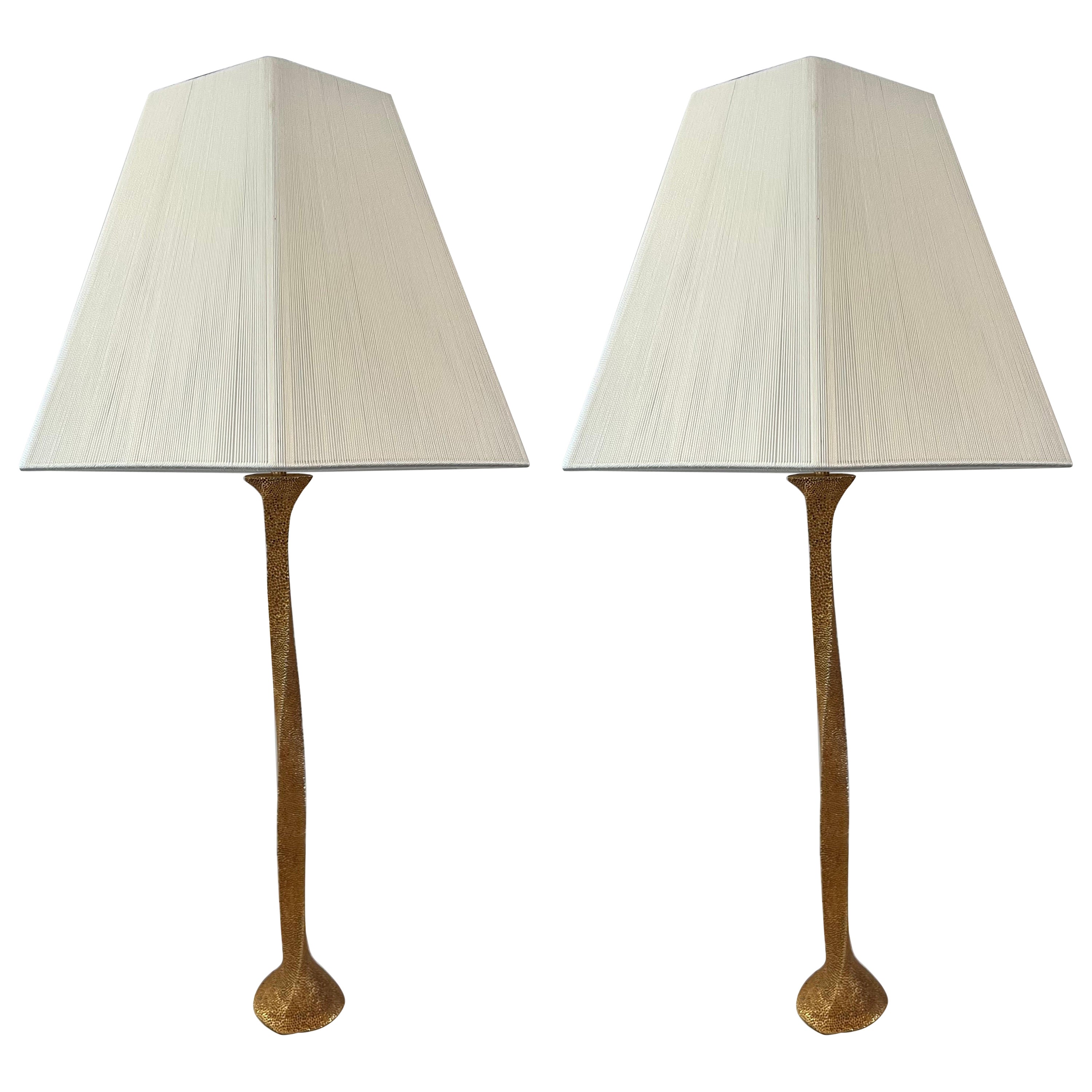 Pair of French Fondica Golden Bronze 90’s Table Lamps For Sale