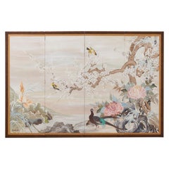 Vintage Japanese Style Four Panel Screen by Lucien Leinfelder