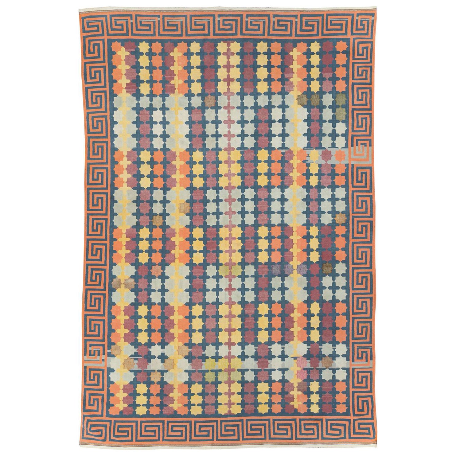 Mid-20th Century Handmade Indian Flatweave Dhurrie Room Size Carpet For Sale