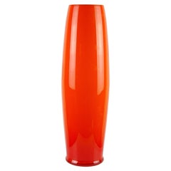 Vintage Empoli Bright Orange Italian Art Glass Umbrella Stand Floor Flower Vase