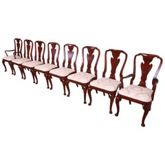 Baker Furniture Queen Anne Carved Mahogany Dining Chairs, Set of Eight
