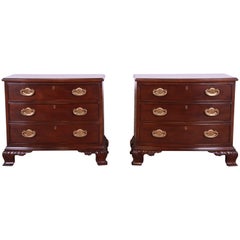 Henredon Georgian Carved Mahogany Bedside Chests, Pair