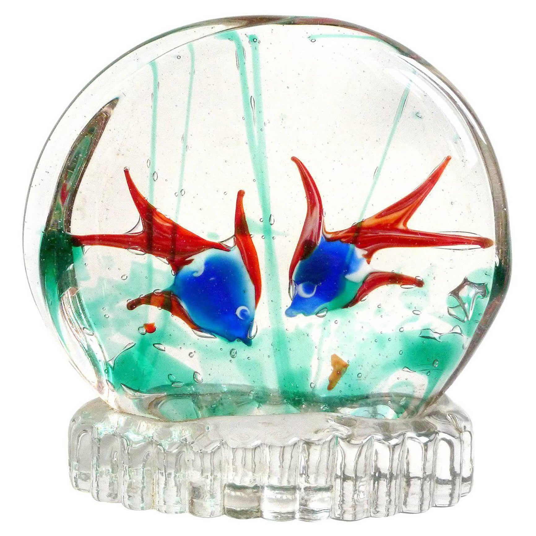 Murano Vintage Double Side Two-Color Fish Italian Aquarium Sculpture Paperweight For Sale