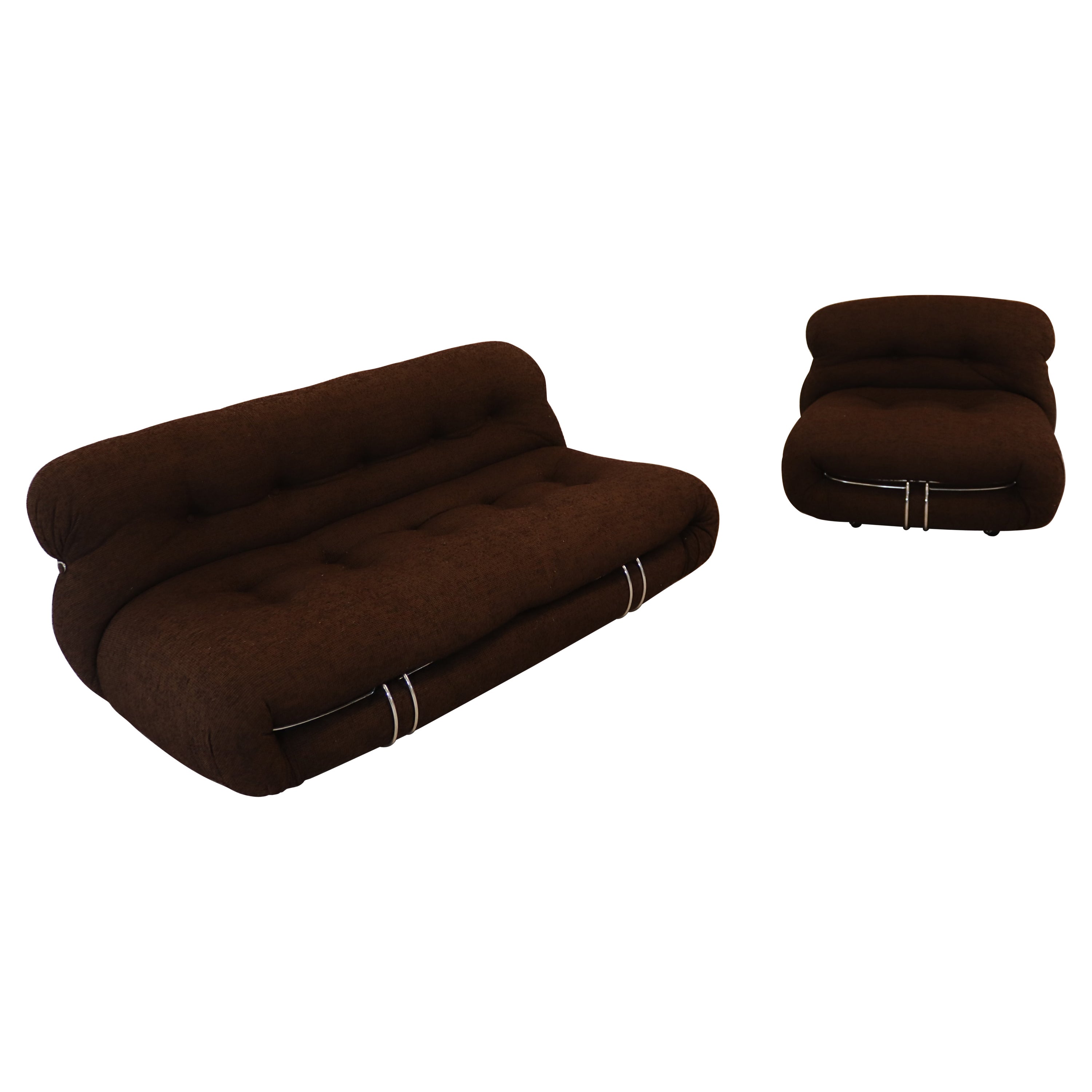 Tobia Scarpa Cassina Soriana Boucle Sofa & Chair Set Mid Century Modern