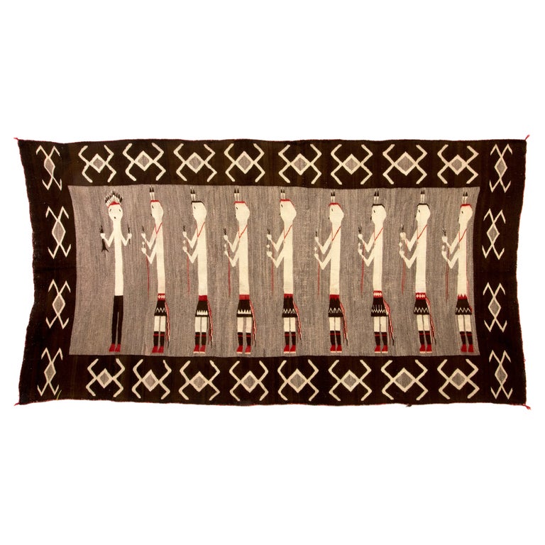 Yei Rug Red Large Navajo Pictorial Yei Rug, Vintage circa 1930s, Brown Black Red ...