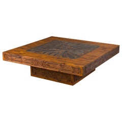 Evelyn Ackerman Attributed Mexican Modern Carved Wood Coffee Table, circa 1970s