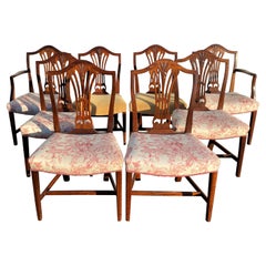 Set of 8 English Mahogany Dining Chairs with Upholstered Seats circa 1790