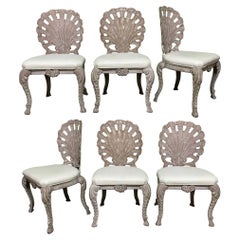 Venetian Grotto Style Shell Form Heavy Cast Dining Chairs, Set of 6