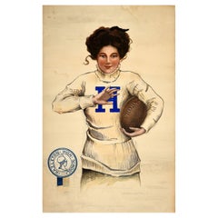 Original Antique Sport Poster Hazleton High School Girl American Football Player