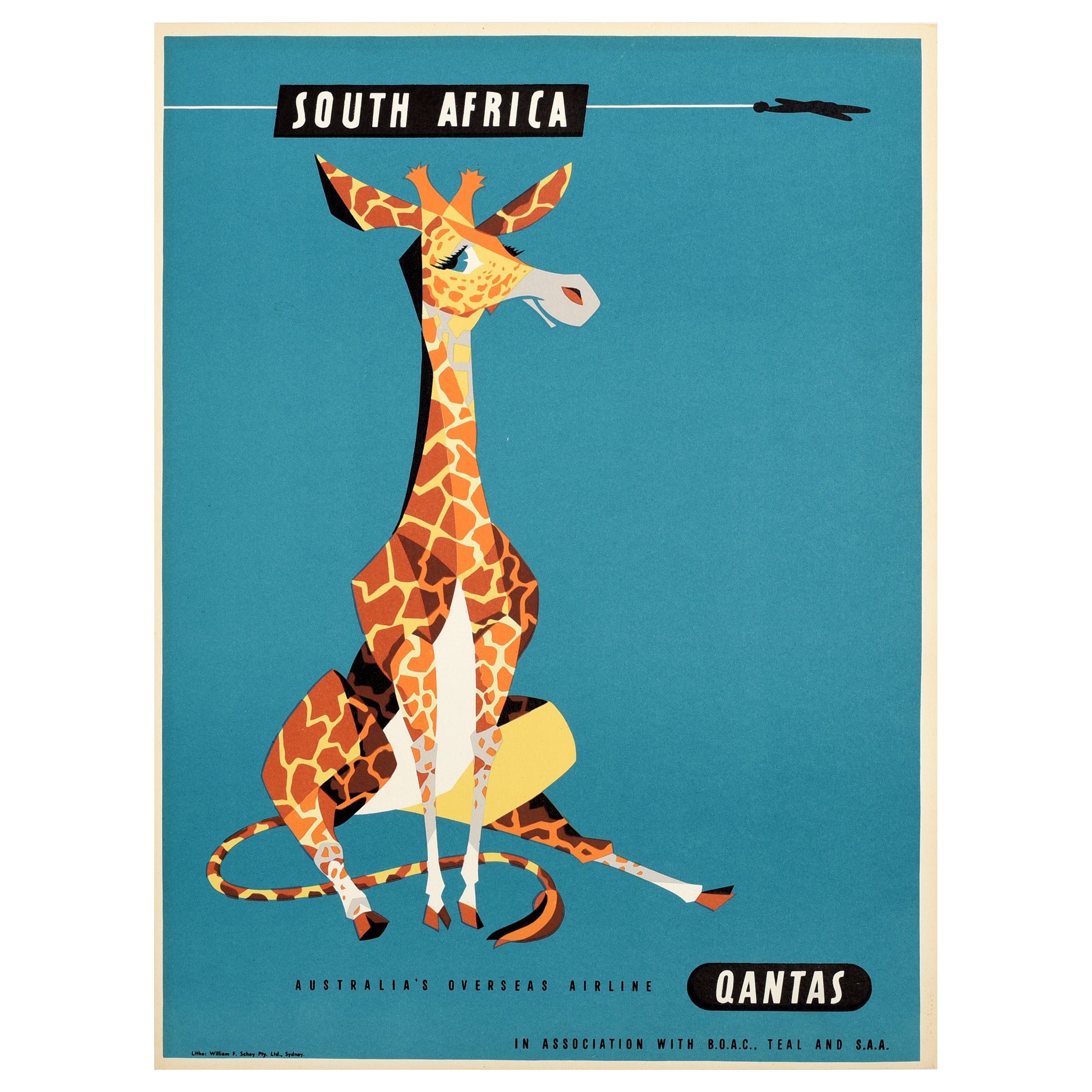 Original Vintage Travel Poster South Africa Qantas Airline BOAC TEAL SAA Giraffe