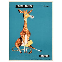Original Vintage Travel Poster South Africa Qantas Airline BOAC TEAL SAA Giraffe