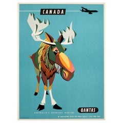 Original Vintage Travel Poster For Canada Qantas Air India BOAC TEAL SAA Moose