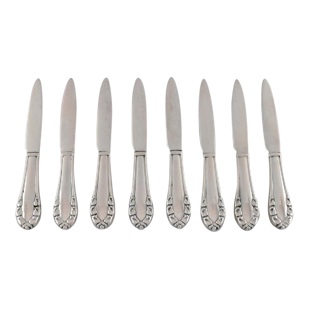 Eight Early Georg Jensen Lily of the Valley Fruit / Butter Knives in Silver
