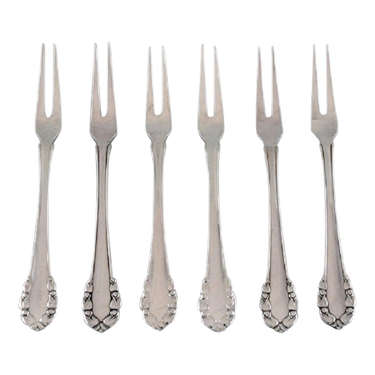 Seis tenedores de fiambre Georg Jensen Lirio del Valle de plata de ley en venta