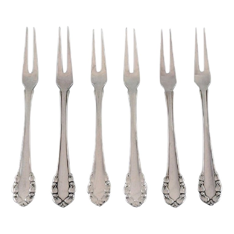 Six Georg Jensen Lily of the Valley Cold Meat Forks in Sterling Silver