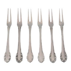 Vintage Six Georg Jensen Lily of the Valley Cold Meat Forks in Sterling Silver