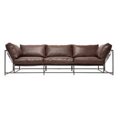 Brown Bison Leather and Blackened Steel Sofa