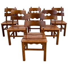 French Scalloped Wood Dining Chairs, Set of 10