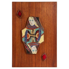 Mid-Century Harris Strong Queen of Diamonds Art Pottery Tile of Playing Cards