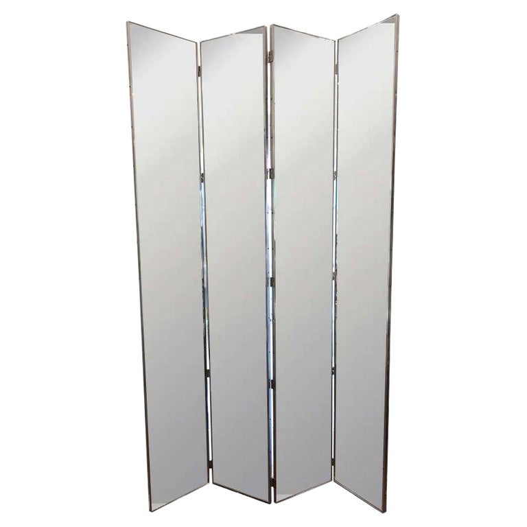 Large Four Panel Mirrored Screen Room Divider at 1stDibs